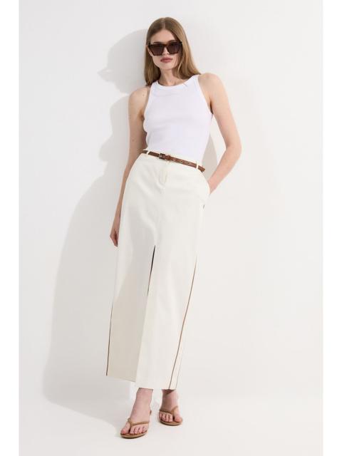 KAREN MILLEN Archive Collection - Tailored Denim Belted Pocket Detail Maxi Skirt