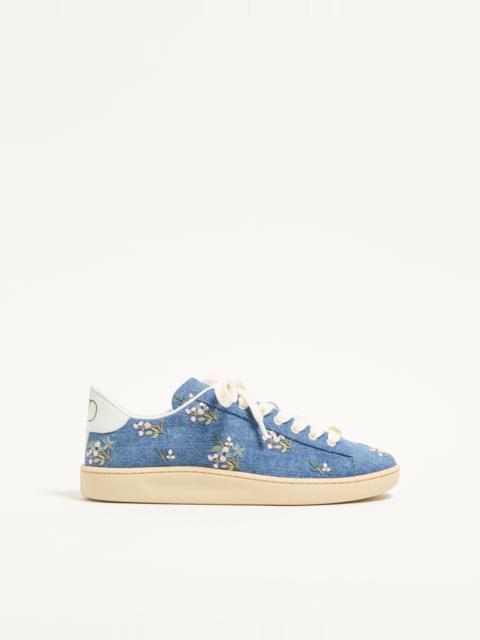 Valentino ROYCO DENIM TRAINER WITH FLORAL EMBROIDERY