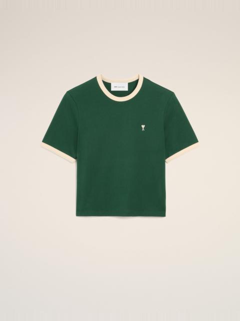 AMI Paris GREEN CONTRASTED COTTON T-SHIRT WITH AMI DE COEUR
