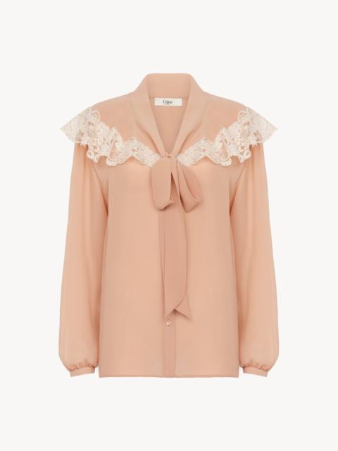 Chloé TIE-FRONT GATHERED BLOUSE IN SILK GEORGETTE & LACE