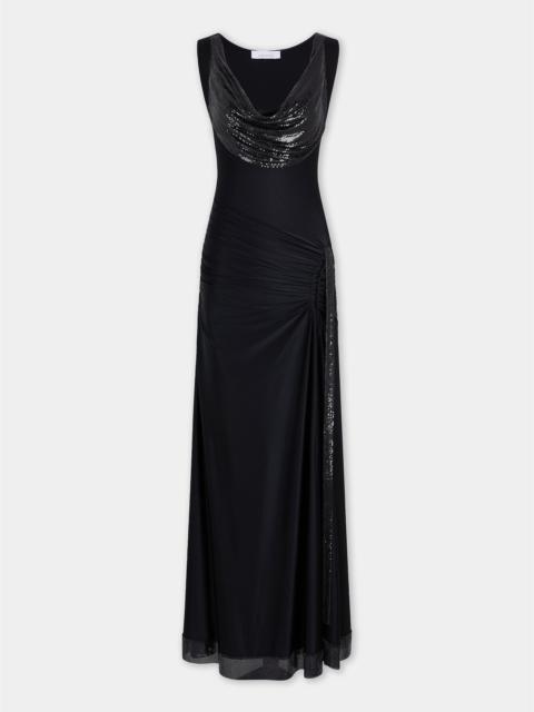 rabanne LONG BLACK MESH AND JERSEY DRESS