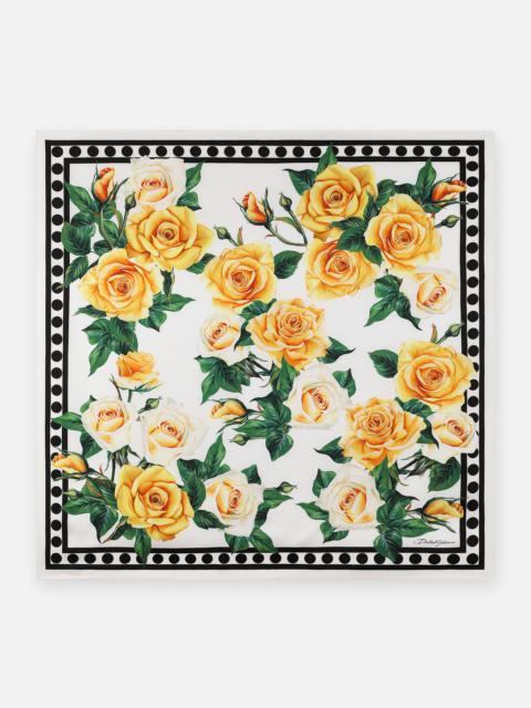 Twill scarf with yellow rose print (90 x 90)