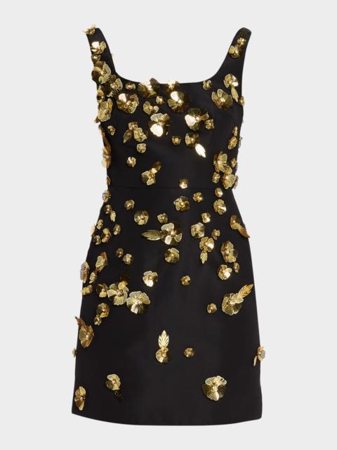 CAROLINA HERRERA Crystal Flower Applique Sleeveless Mini Dress