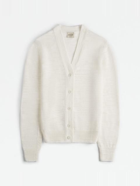 Tod's LINEN BLEND CARDIGAN - WHITE