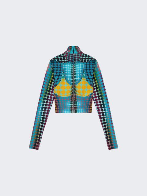 Jean Paul Gaultier Re-edition: Cropped Zip-up Long Sleeve Top Blue Dots Print