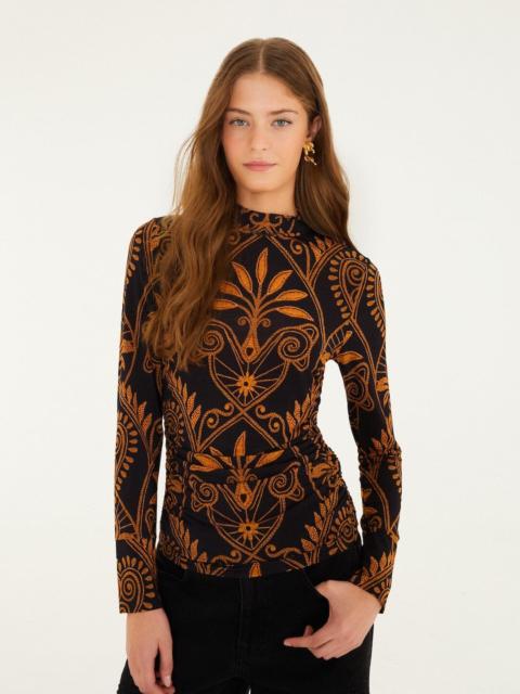 FARM RIO Black Cornely Ainika Ruched Waist Jersey Blouse