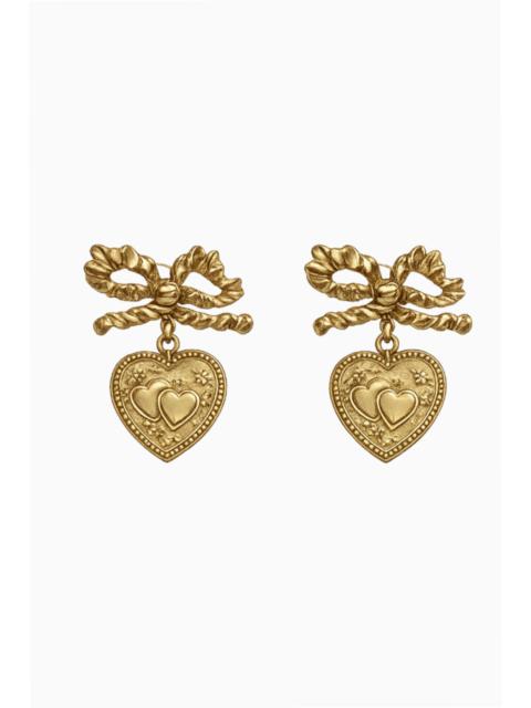 LoveShackFancy Miss Ellie Gross Grain Bow & Heart Earrings
