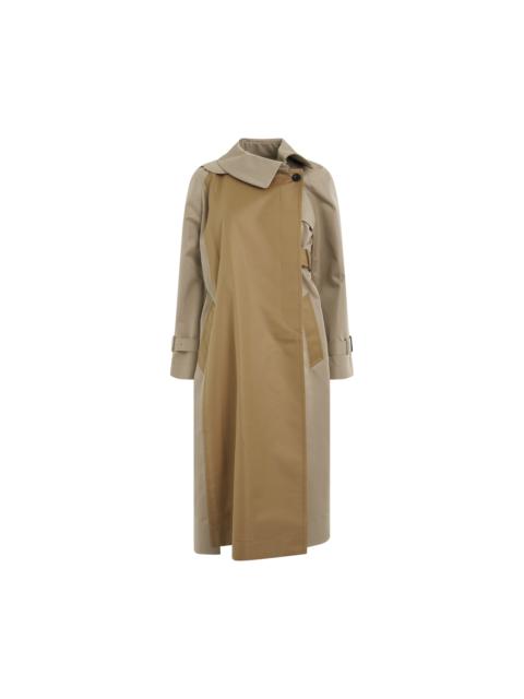 sacai Panelled Cotton Gabardine Coat in Beige