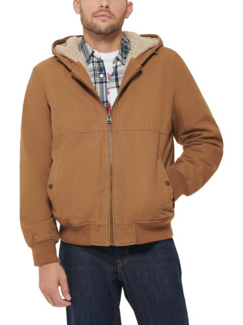 Workwear Faux Shearling Lined Cotton Canvas Hooded Jacket