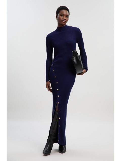 KAREN MILLEN Viscose Blend Popper Detail Split Knit Midi Dress
