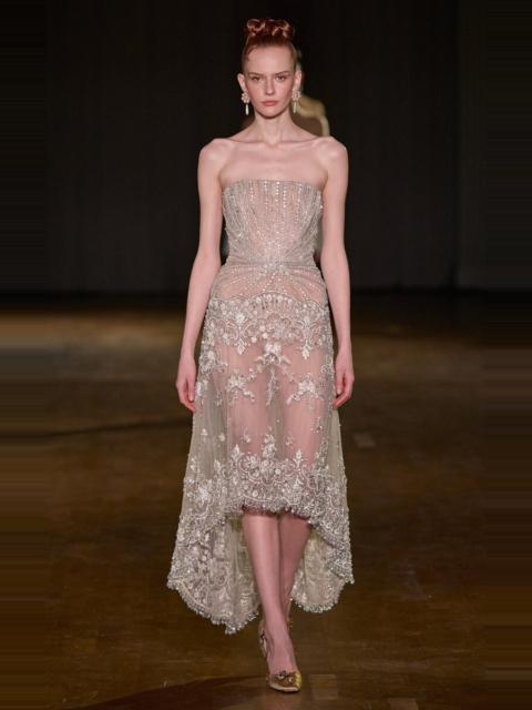 GEORGES HOBEIKA High-Low Embellished Midi Dress grey