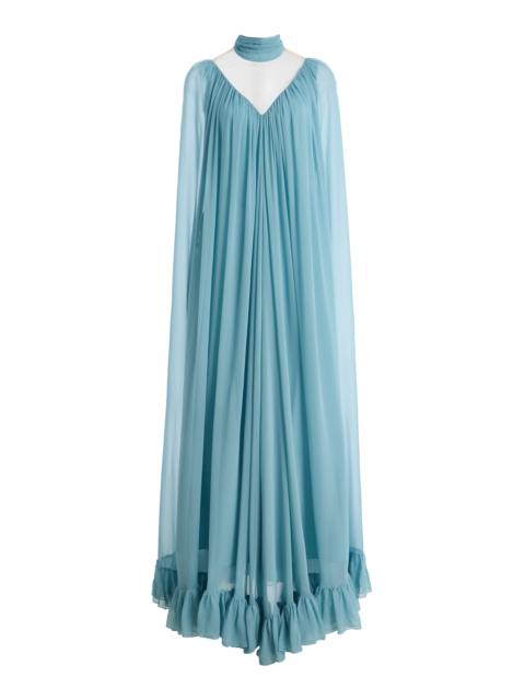RODARTE Pleated Cape Chiffon Gown