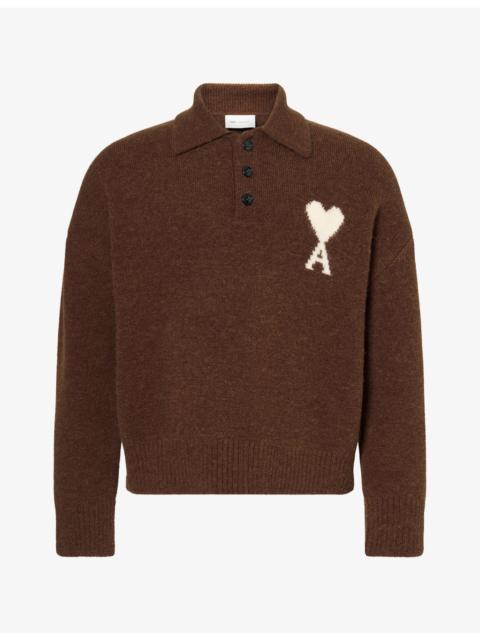 AMI Paris Ami de Coeur Intarsia Wool-Blend Knit Polo Jumper