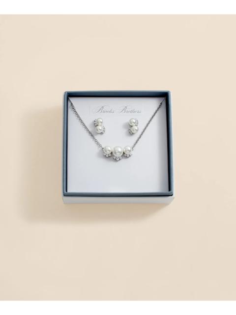 Brooks Brothers Faux Pearl Cubic-Zirconia Cluster Necklace and Earrings Set
