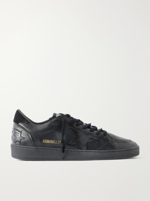 Golden Goose Ball Star Distressed Suede-Trimmed Leather Sneakers