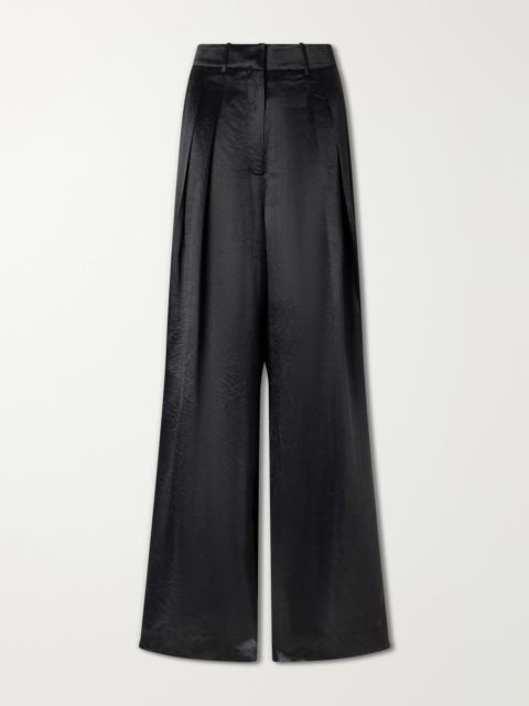 ABADIA Pleated Satin High-waist Wide-leg Pants