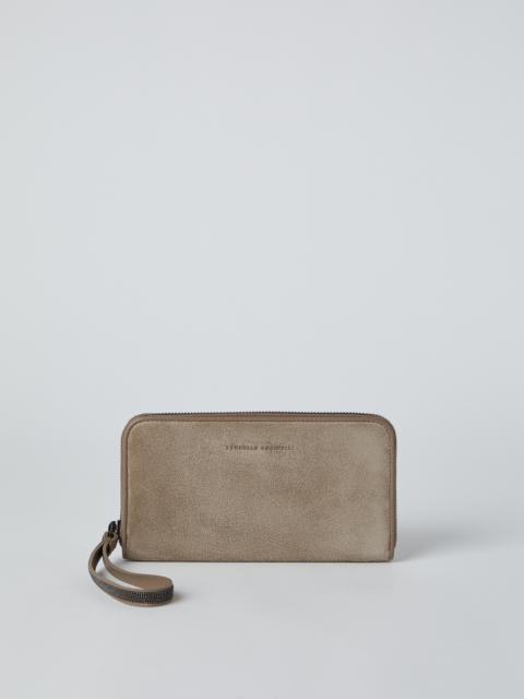 Brunello Cucinelli Suede wallet with precious zipper pull