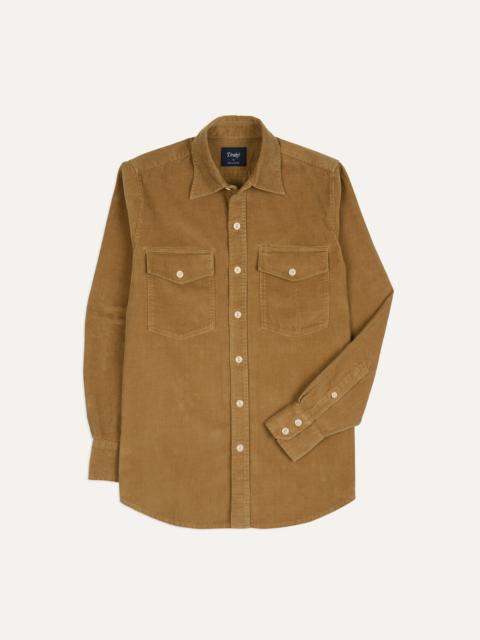 Drake's Tan Corduroy Two-Pocket Long Point Collar Work Shirt