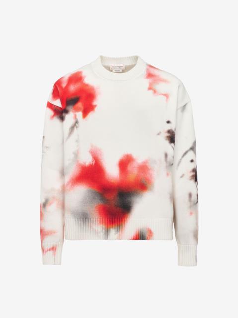 Men's Obscured Flower Jumper in Ivory/red/black