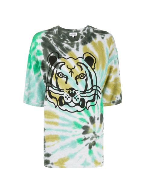 tiger-print tie-dye T-shirt