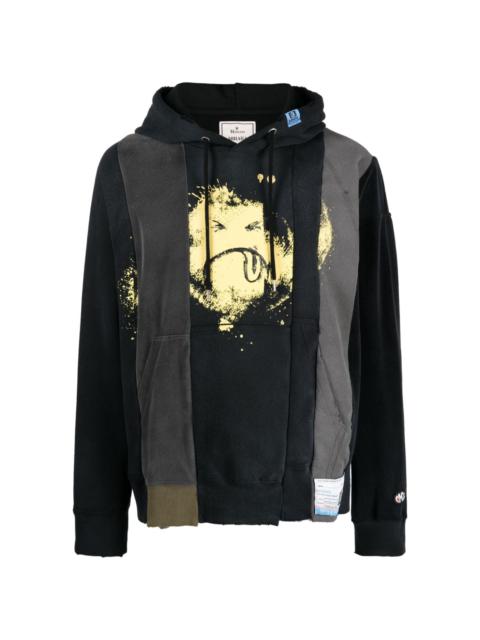 smiley face-print panelled hoodie