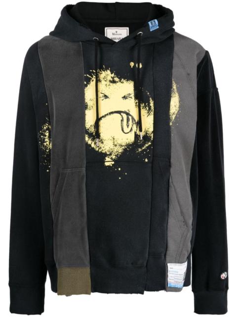 smiley face-print panelled hoodie