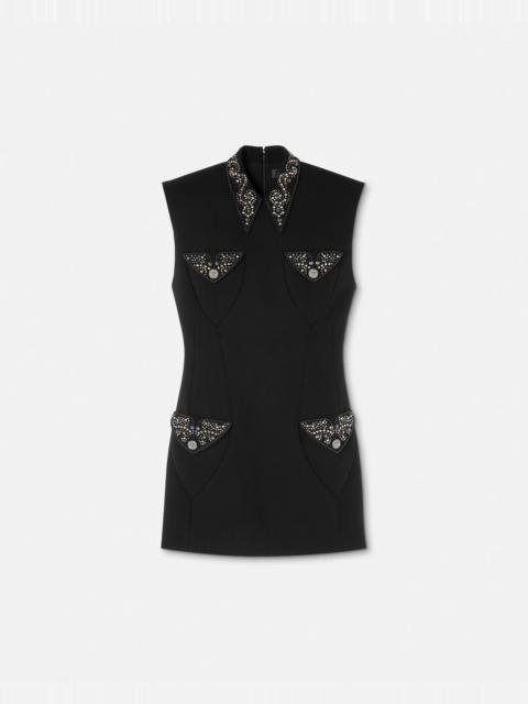 VERSACE Studded Wool Fitted Mini Dress