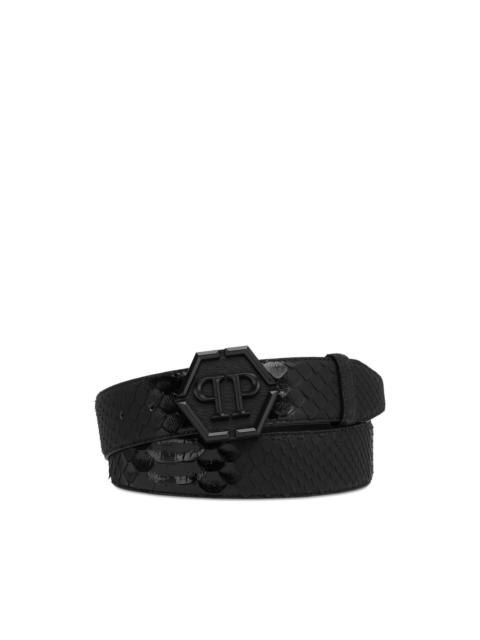 PHILIPP PLEIN python-leather logo-buckle belt