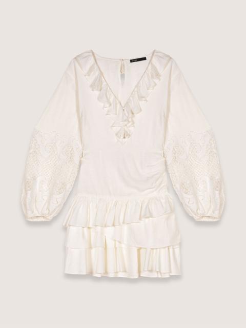 maje Ruffled embroidered sleeve dress
