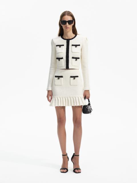 self-portrait Cream Textured Knit Mini Skirt