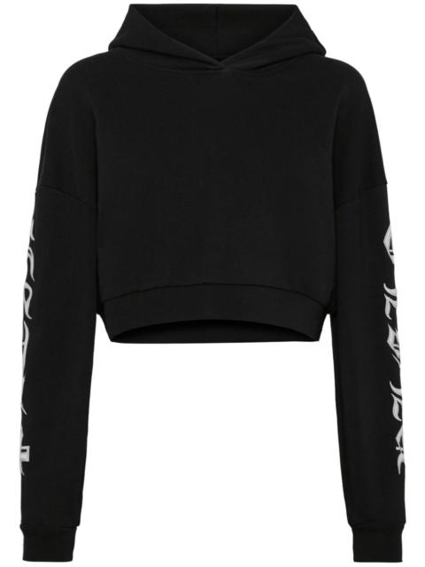 PHILIPP PLEIN logo-embroidered cropped hoodie
