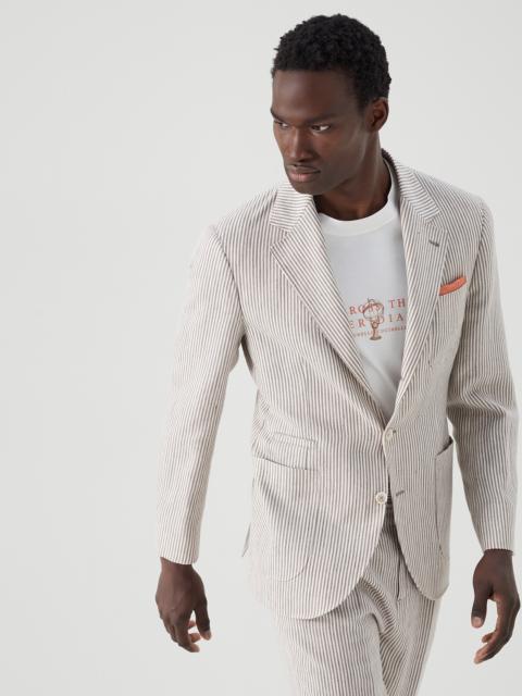 Striped linen and virgin wool deconstructed blazer with patch pockets