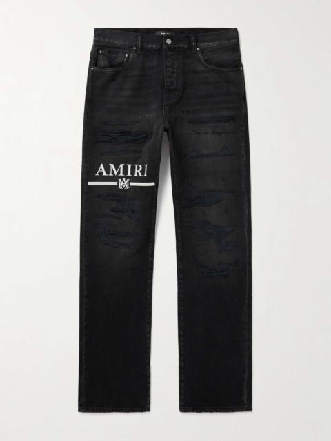 Straight-Leg Logo-Appliquéd Distressed Jeans