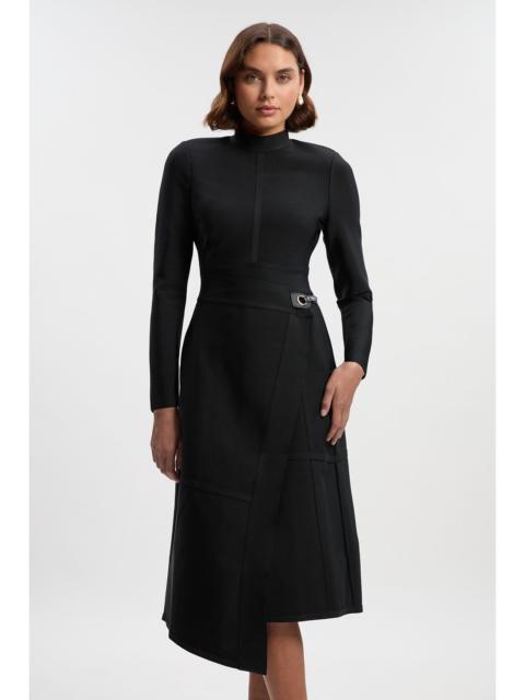 KAREN MILLEN Figure Form Bandage Asymmetric Long Sleeve Knit Midi Dress