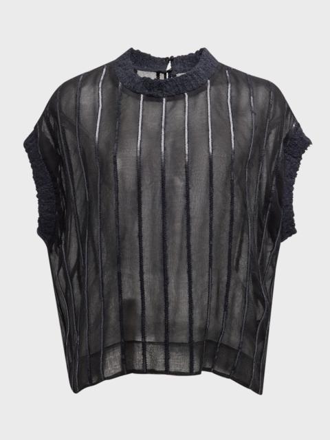 Sequin Wool Striped Crispy Silk Chiffon Blouse