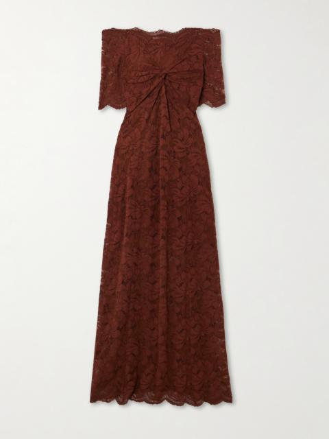 rabanne Off-the-shoulder Twist-front Stretch-lace Midi Dress