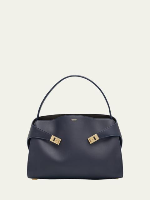FERRAGAMO Hug Medium Soft Bicolor Leather Shoulder Bag