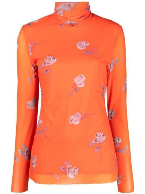 GANNI floral-print rollneck top