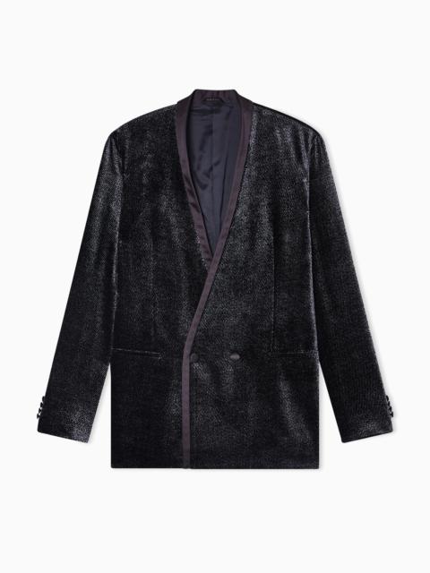 GIORGIO’S DOUBLE-BREASTED TUXEDO JACKET IN MICRO DEVORÉ VELVET