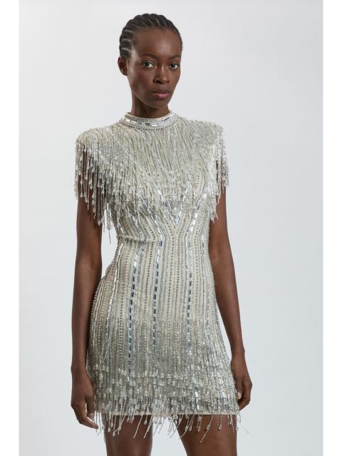 KAREN MILLEN Hand Beaded Placement Crystal Mini Dress