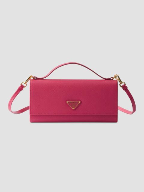 Prada Women's Saffiano Leather Wallet with Shoulder Strap - Pink