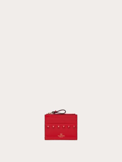 Valentino ROCKSTUD CALFSKIN CARDHOLDER WITH ZIPPER