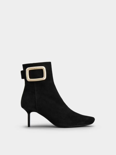 Roger Vivier Viv' Choc Metal Buckle Booties in Suede