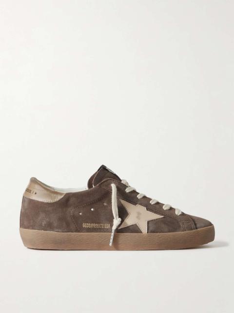 Super-Star distressed leather-trimmed suede sneakers