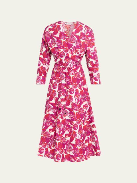 Max Mara Seashell-Print Faux Wrap Midi Dress