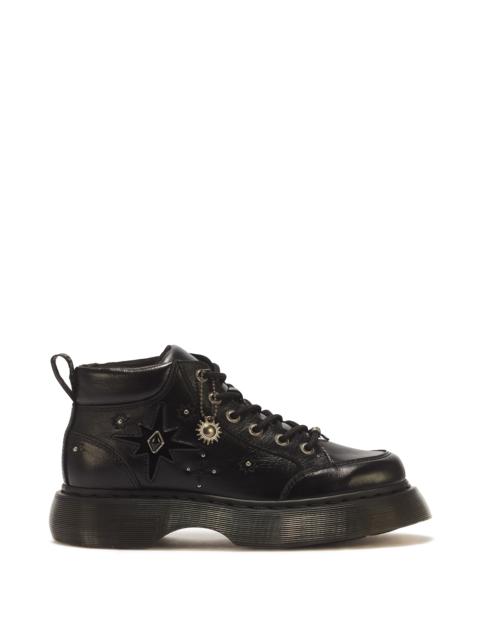 Dr. Martens Buzz Whimsy Goth 6 Eye Leather & Velvet Lace Up Boots