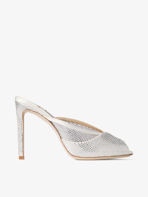 JIMMY CHOO Brigitte Mule 100 Ivory Mesh Mules with Crystal Embellishment