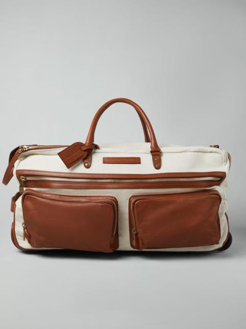 Cotton and linen cavalry and calfskin trolley bag