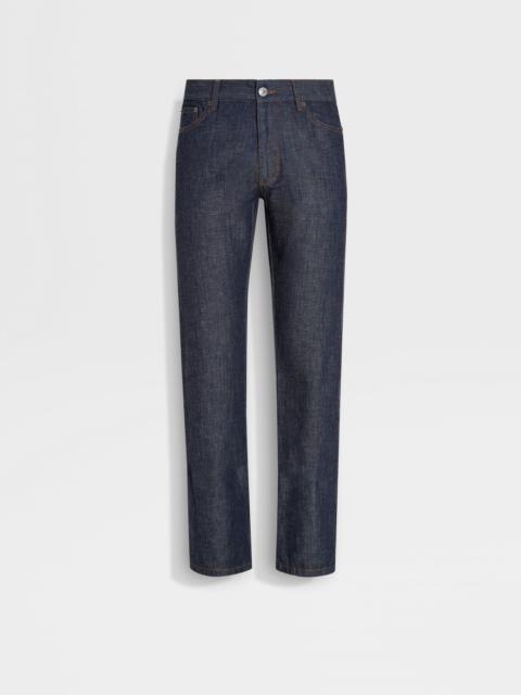ZEGNA DARK BLUE RINSE-WASHED COTTON AND LINEN ROCCIA JEANS