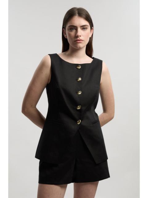 KAREN MILLEN Tailored Linen Statement Button Front Waistcoat